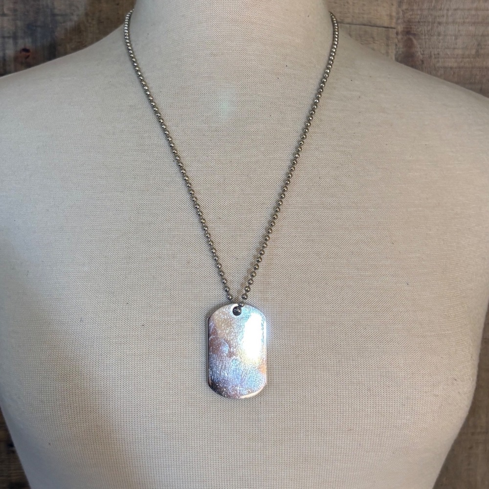 Silver Tone Dog Tag Pendant Necklace Blank ID Ball Chain 24 Inch Unisex